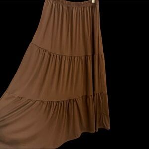 Indero Brown Tiered Maxi Skirt Bohemian Boho Casual Resortwear Cottagecore